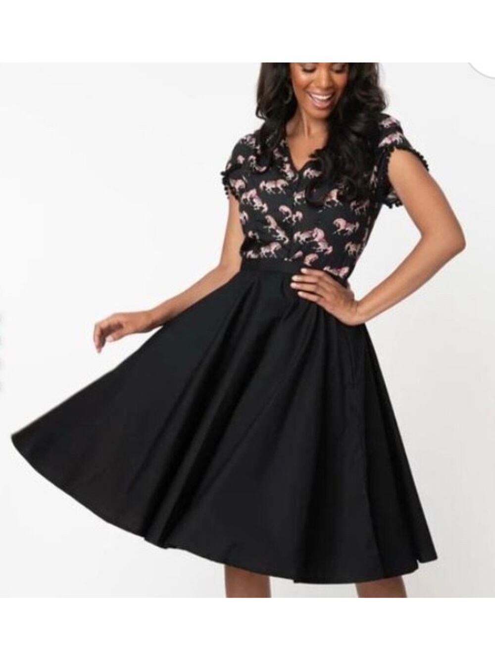 Unique Vintage Magnolia Place Black Sally High Waist Swing Skirt L #65